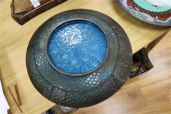 A pair of Japanese cloisonne enamel dragon chargers diameter 45cm